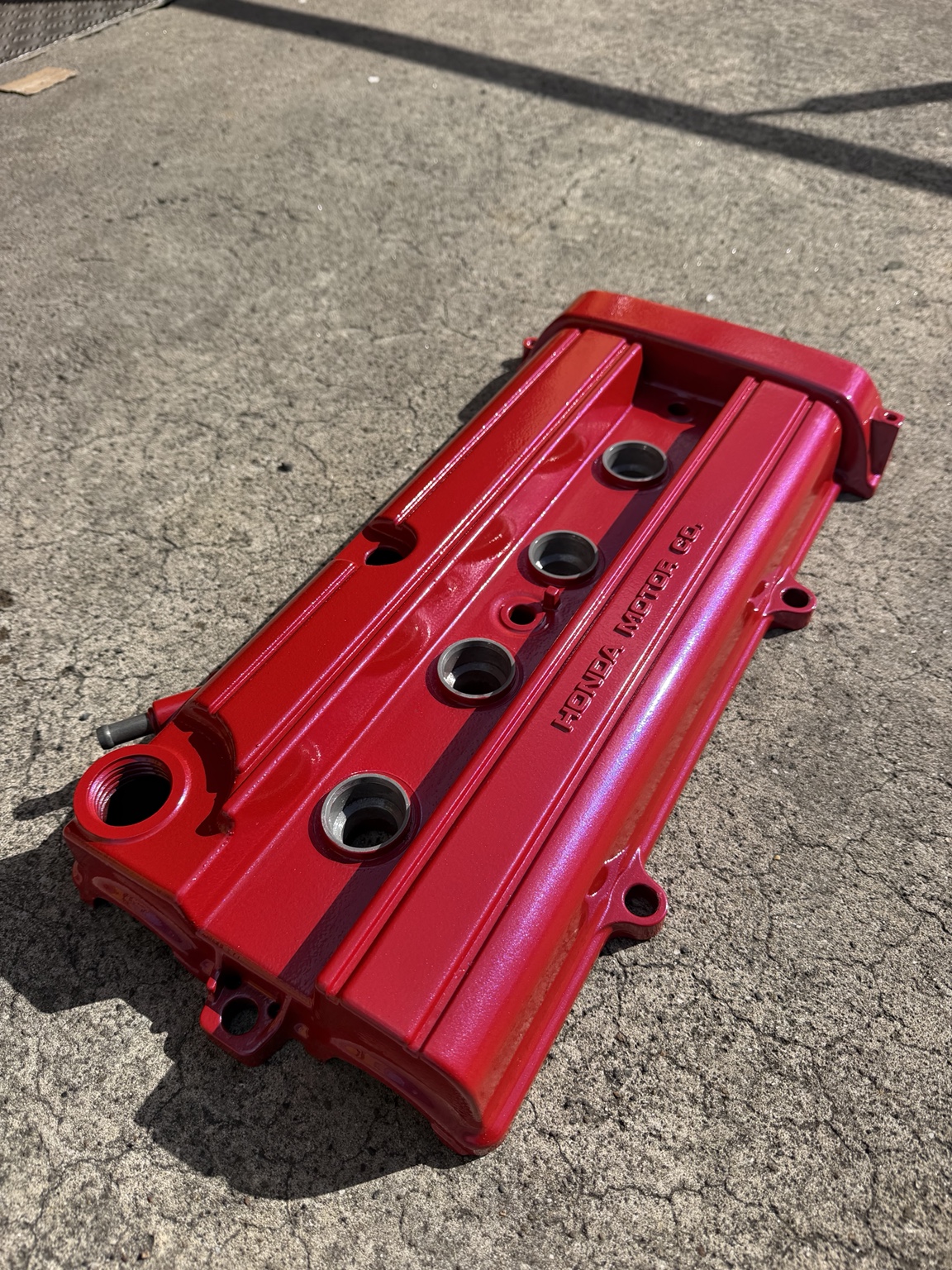 Red powder coated rocker cover